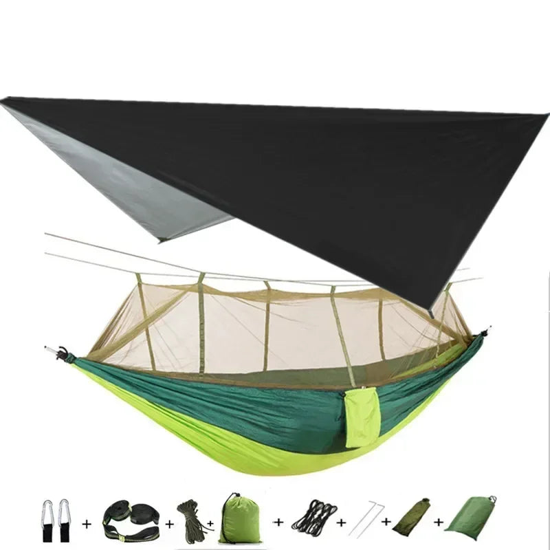 Camping Hammock with Mosquito Net&Rainfly Tent Tarp & Tree Straps,Portable Nylon Hammock Tent for Camping Hiking Backyard Travel