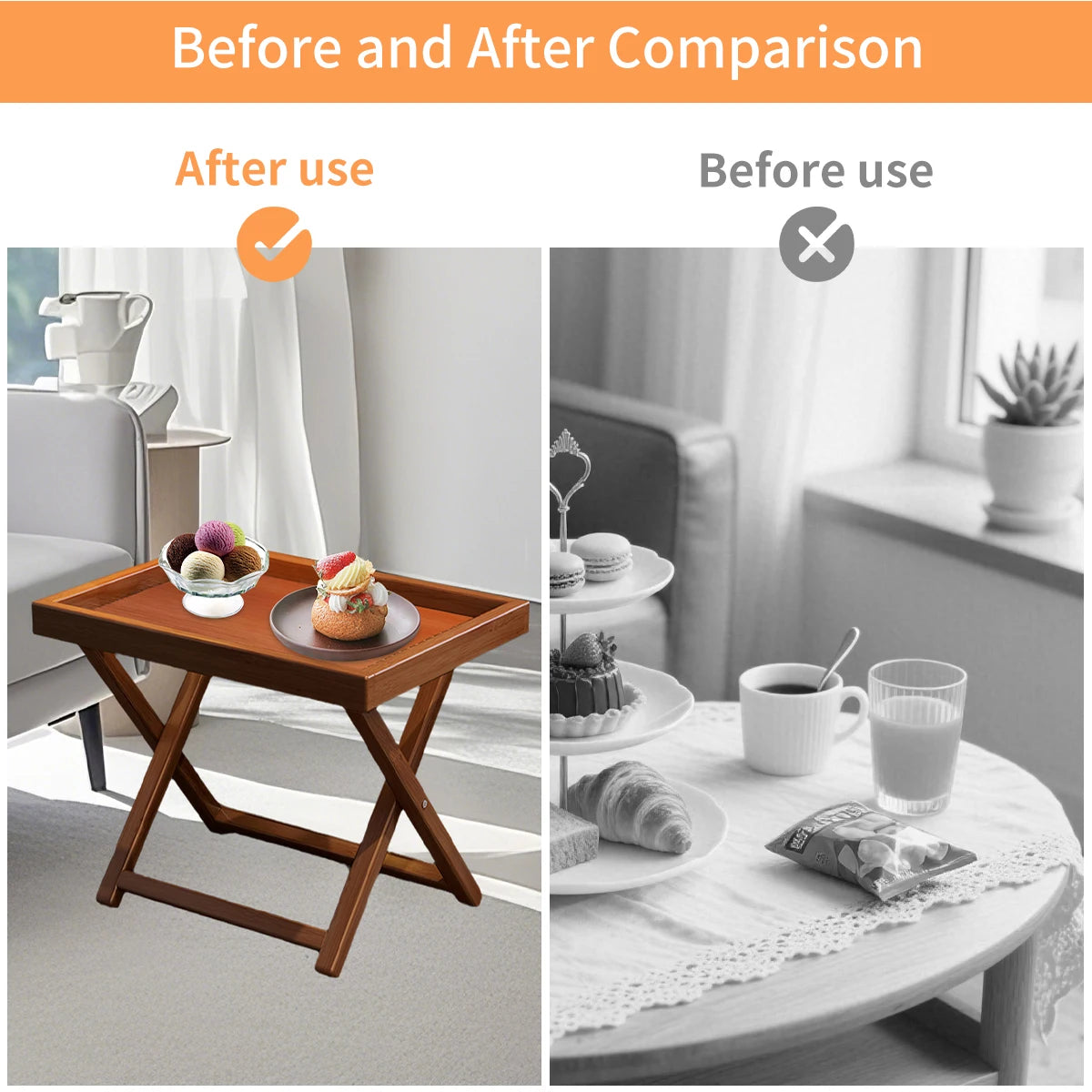 Bamboo Folding Side Table,Durable Tv Tray Bed Table,Small End Table For Living Room, Bedroom