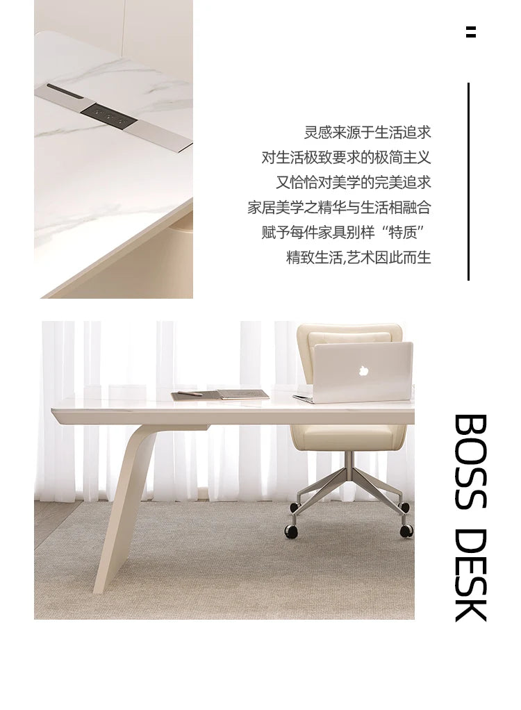 White minimalist office desk modern Elegant high-end design executive desk Mid century luxurymesa ordenador interior furniture