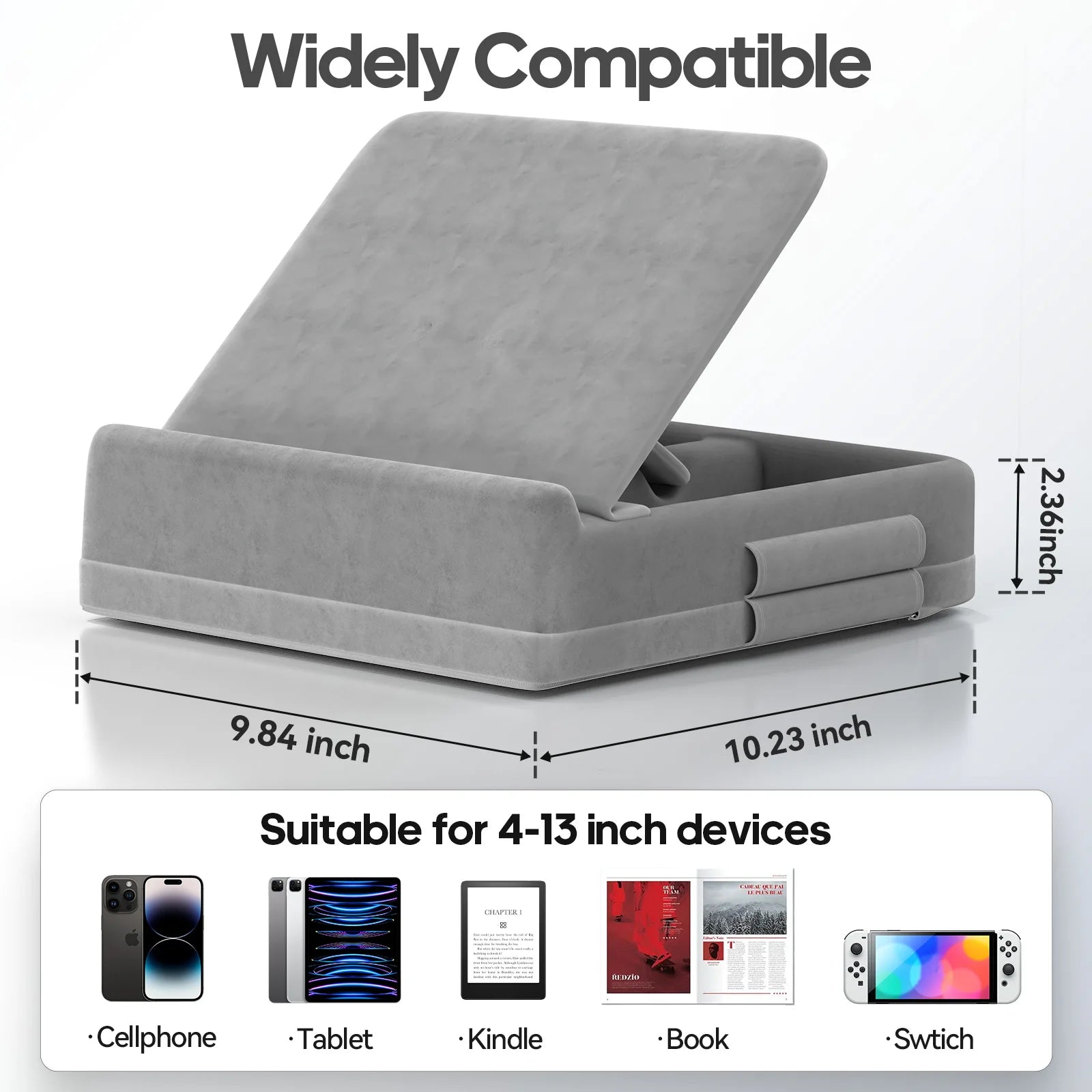 Tablet Pillow Stand with Storage Foldable iPad Holder for Bed & Lap and Desk Angle Adjustable Soft Pad Dock with Stylus Mount