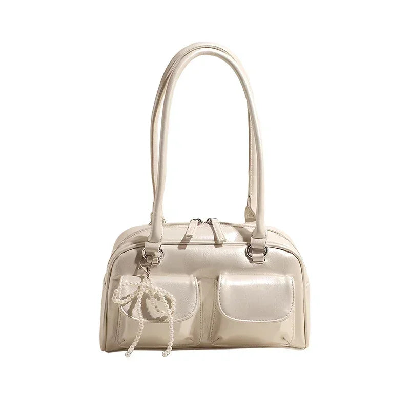 Solid Sewing Thread Fashion Glossy PU Shoulder Bags Baguette Versatile Hand Bags 2025 Hot Sale Bags for Women Bolsas Femininas