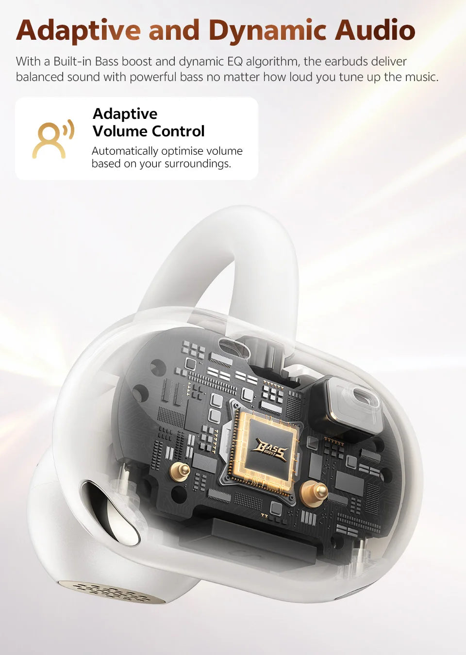 QCY Crossky C50 Open Ear Wireless Earbuds Bluetooth 6.0 Comfort Clip On Sports Earphone 4 Mic AI Clear Call Bass Boost Headphone