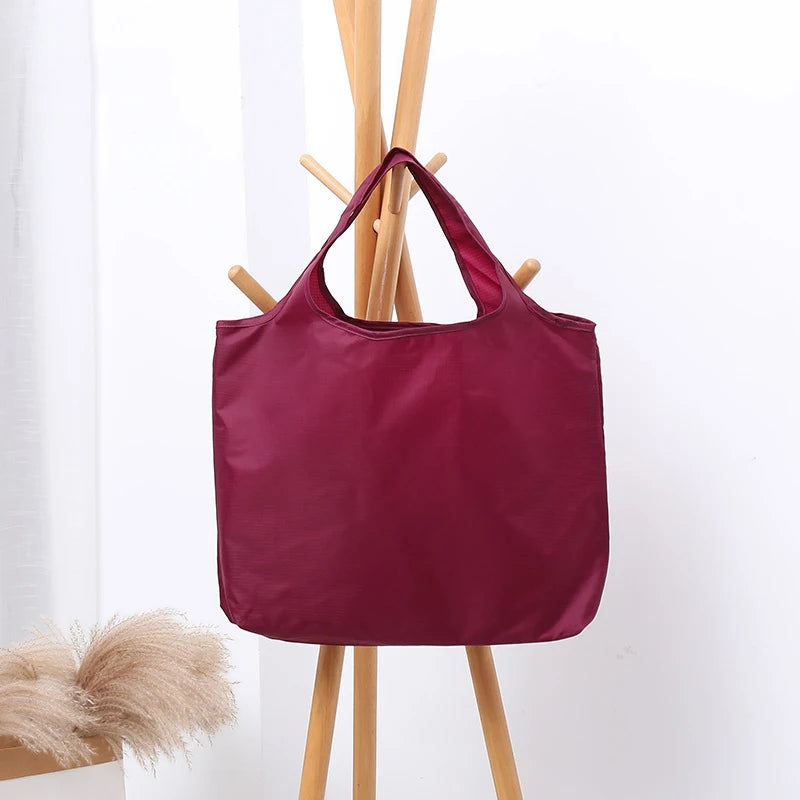 BIG Eco-Friendly Folding Shopping Bag Reusable Portable Shoulder Handbag for Travel Grocery simple solid color grocery bag