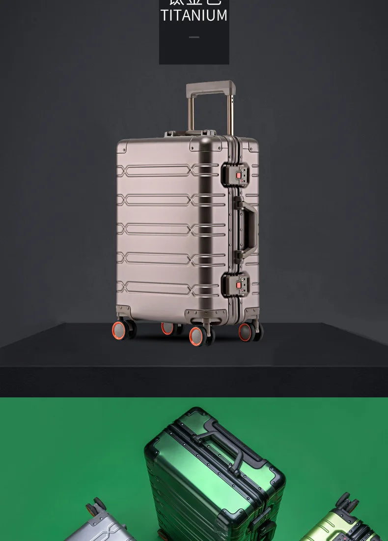 High Quality Senior Travel Luggage 100% Aluminum-magnesium Alloy Material  20/24/26/28 Size Spinner Brand Travel Suitcase