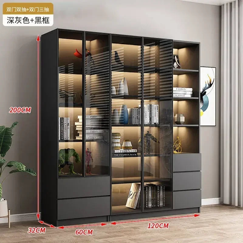 Modern Dust-Proof Bookcase with Glass Door Display Cabinet Modern Luxury Customized Home Living Room Integrated Bookshelf
