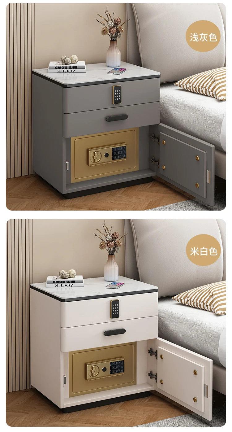 Safe Luxury Bedside Table With Lock Secret Compartment Glamour Metal Nightstands Designer Multifunctional Criado Mudo Furnitures