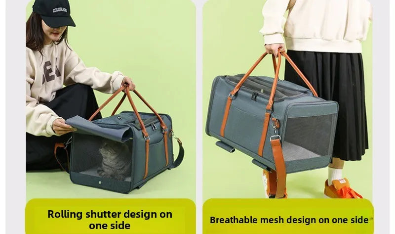 Portable Pet Carrier Backpack with Wheels Cat Cart Portable Supplies for Going Out Folding Luggage Pets Bag Products Supplies