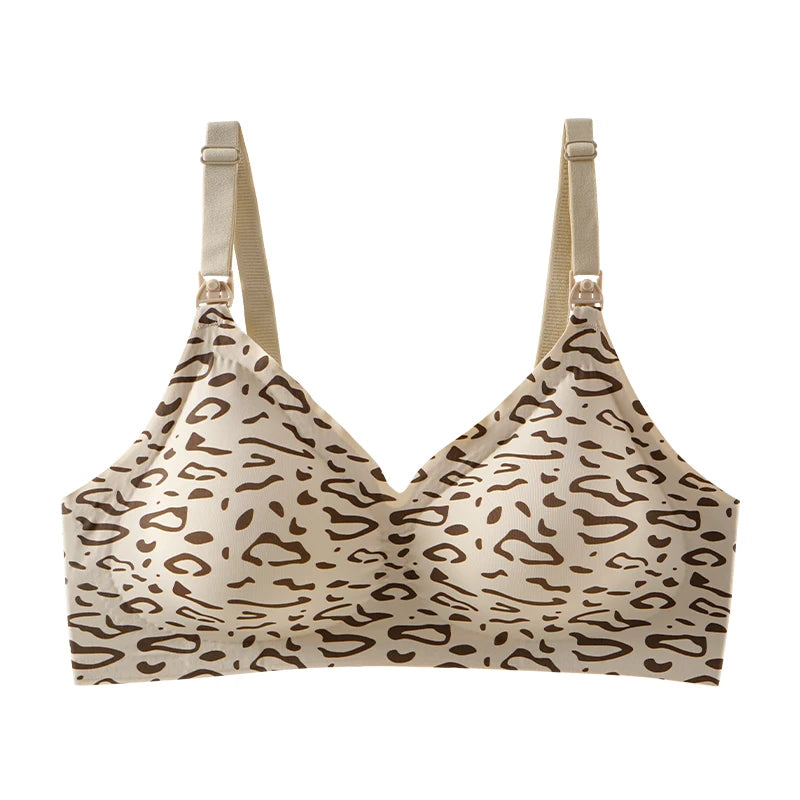 Leopard Print Underwear For Pregnant Women, Comfortable Gathering, Anti Sagging Chest, No Steel Ring, Nursing Underwear