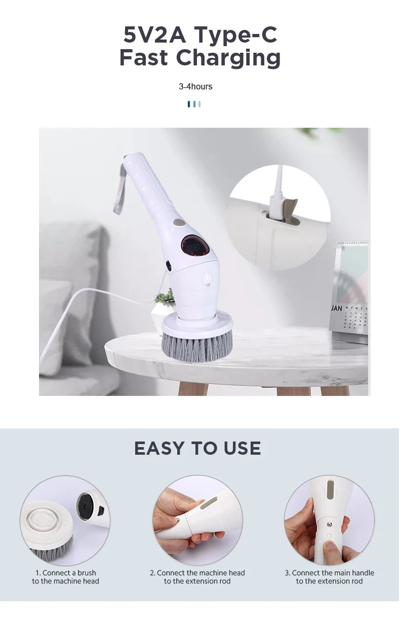 Electric Spin Scrubber 8 in 1 Cordless Cleaning Brush with Type C USB Port 3 Adjustable Speed LED Display For Bathroom Tub Tile