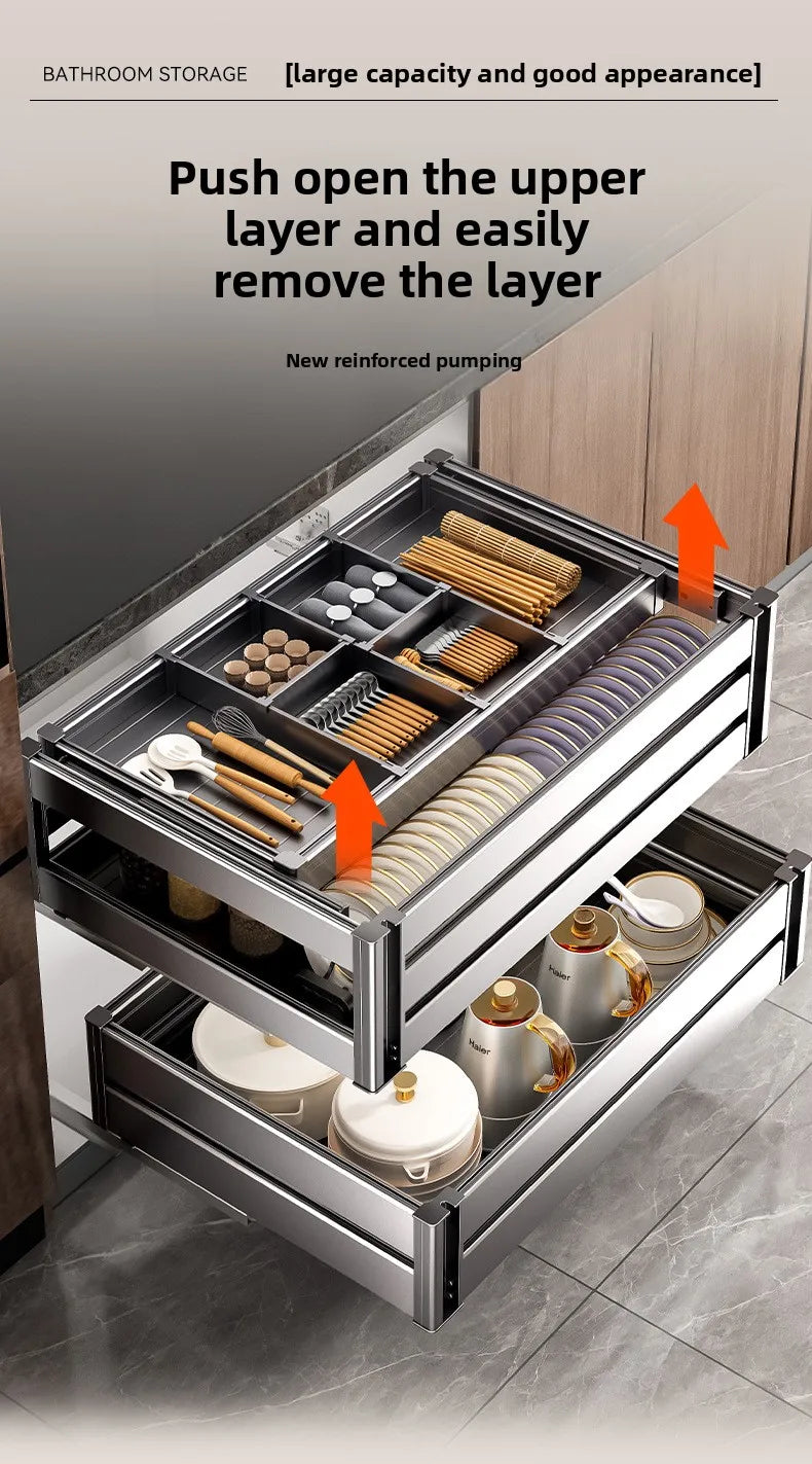 Basket Kitchen Cabinet Cupboard Basket Drawer Dish Cupboard Double Seasoning Flavor Cabinet Chopsticks Built-in Basket