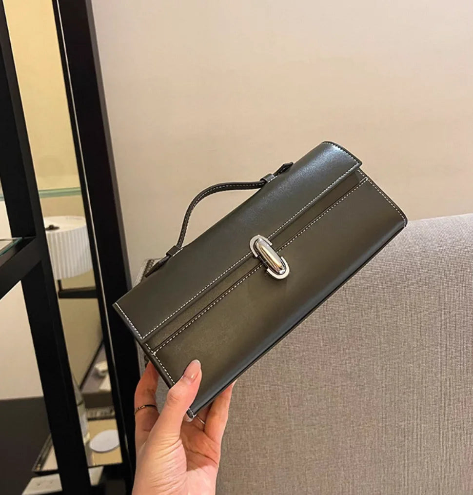 SAVETTE Brand Genuine Leather Small Square Bag Rectangular Baguette Tote Women's Simple Handbag