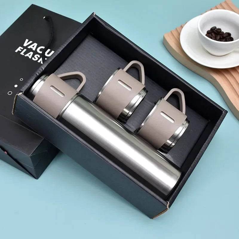 Stainless Steel Vacuum Flask Gift Set Business Style Thermos Bottle Outdoor Travel Insulation Cup for Couple Office Drinkware
