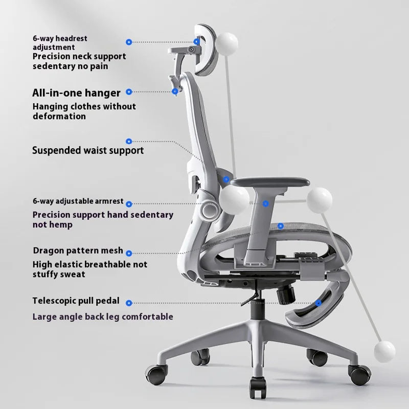 Ergonomic Office Chair High Back Computer Desk Chair 6D Adjustable Headrest And Lumbar Support Mesh Swivel Reclining Gaming Seat