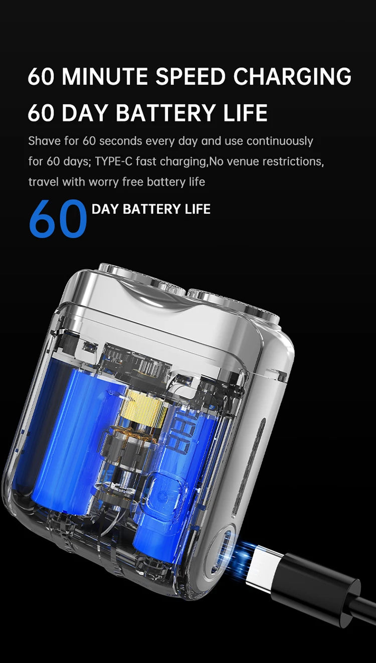 Mini Electric Smart Shaver Household Car Shaver Digital Display Dual Blade Rechargeable Shaver Powerful Beard Trimmer Tool