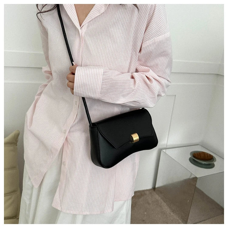 Simple Metal Buckle Handbag MessengerBag, Stylish and Versatile Shoulder Underarm Bag, Chic Baguette Bags for Women Daily Use
