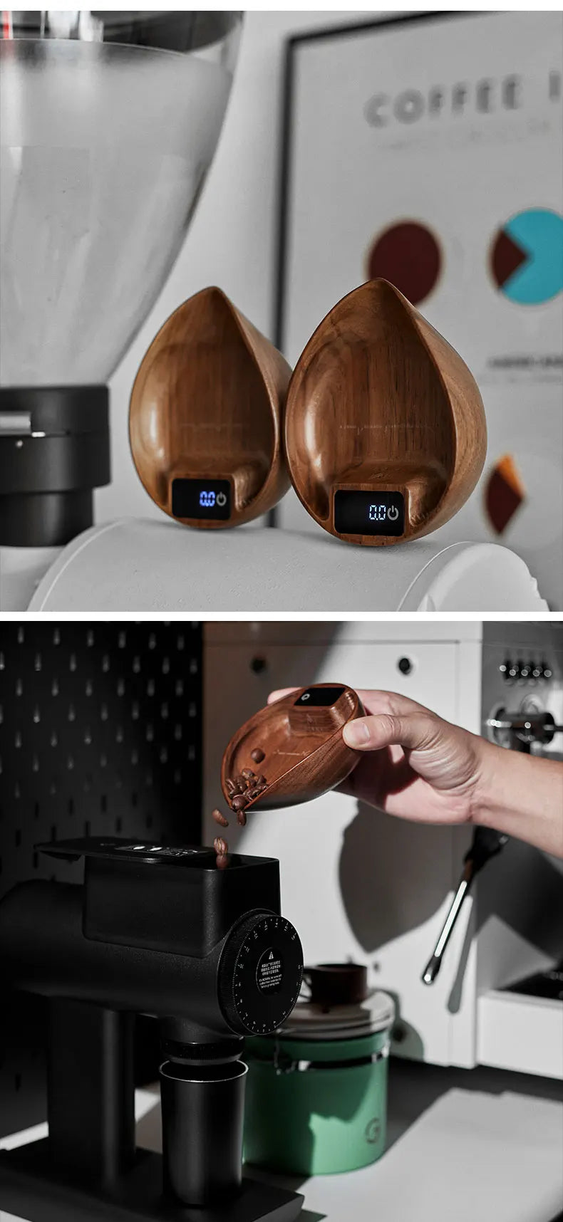 MUVNA Coffee Bean Weigher, espresso weighing display tray, Walnut hand brewing electronic scale / accurate to 0.1g Professional