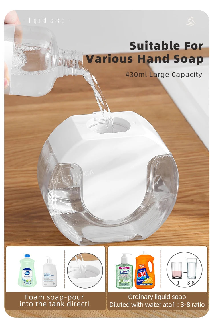 New Wall Mounted Automatic Soap Dispenser Foam Smart Hand Washing Machine 420ml Liquid Rechargeable Bathroom Induction Sensor