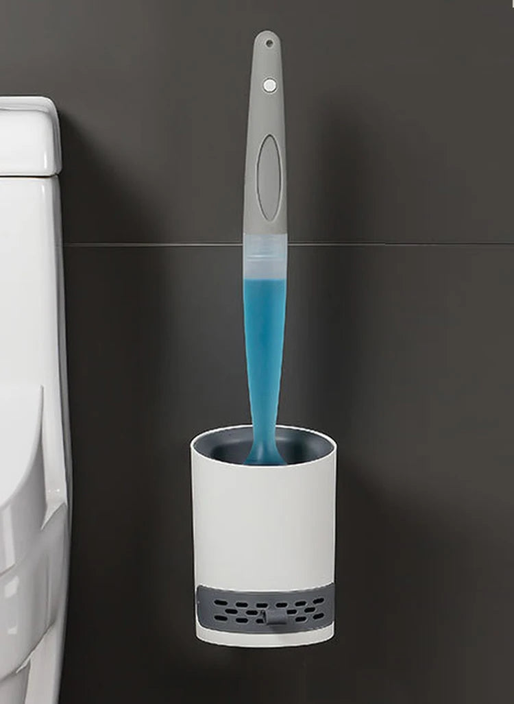 Toilet Brush Holder Set Silicone Toilet Brush with Refillable Handle Dispenser Bathroom Scrubber Cleaner Toilet Brush
