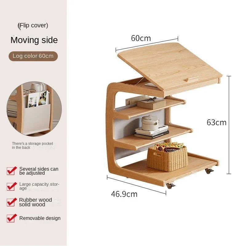 X&D Solid Wood Sofa Side Several Movable Living Room With Wheel Side Cabinet Bedside Shelf Simple Household Coffee Small Table