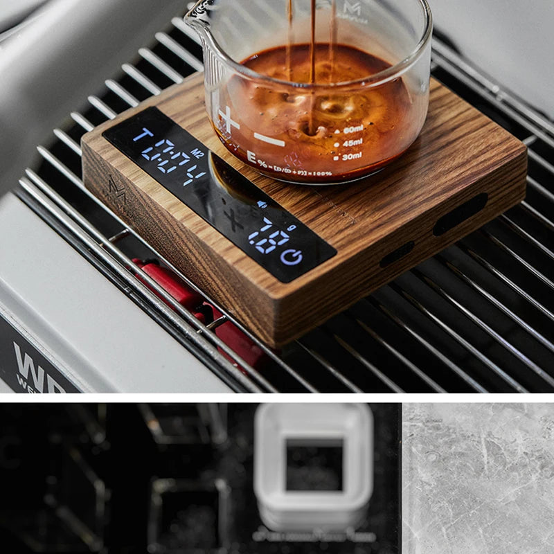 MUVNA Mini Digital Wood scale, Professional Electronic Coffee Scale for Espresso/Hand Drip Coffee 0.1g of high-precision, 2kg