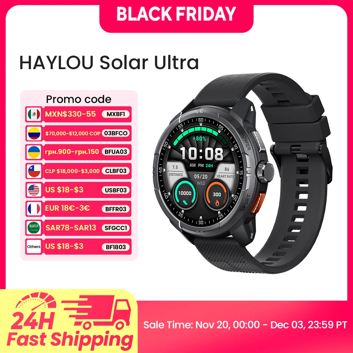 HAYLOU Solar Ultra GPS Smartwatch 1.6” AMOLED Display 5ATM Waterproof Built-in GPS Bluetooth Phone Calls Sports Smart Watch