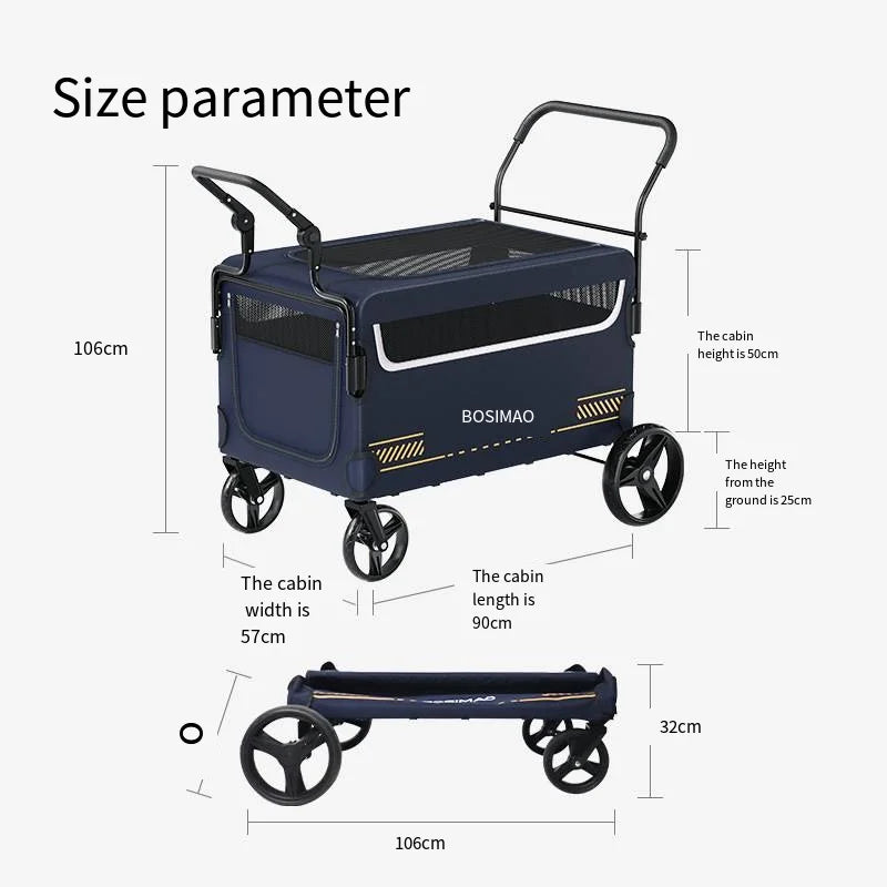 Double Door Isolation Upgraded Pet Stroller Large Dog for Outdoor Travel Portable Foldable Elderly Disabled Dog Outdoor Stroller