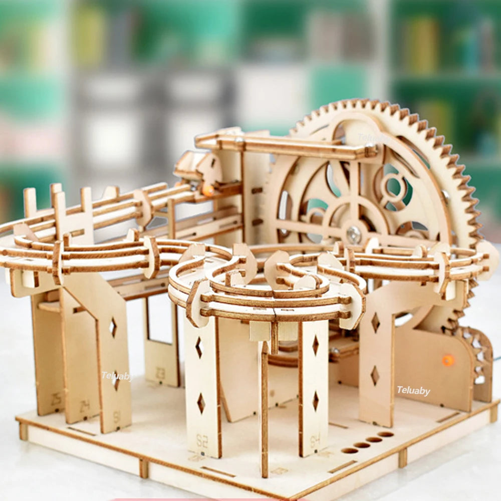 3d Wooden Puzzle Marble Runs Mechanical Puzzles Self Assembly Toy STEAM Educational Toys Model Building Kits for Kids Adult Gift