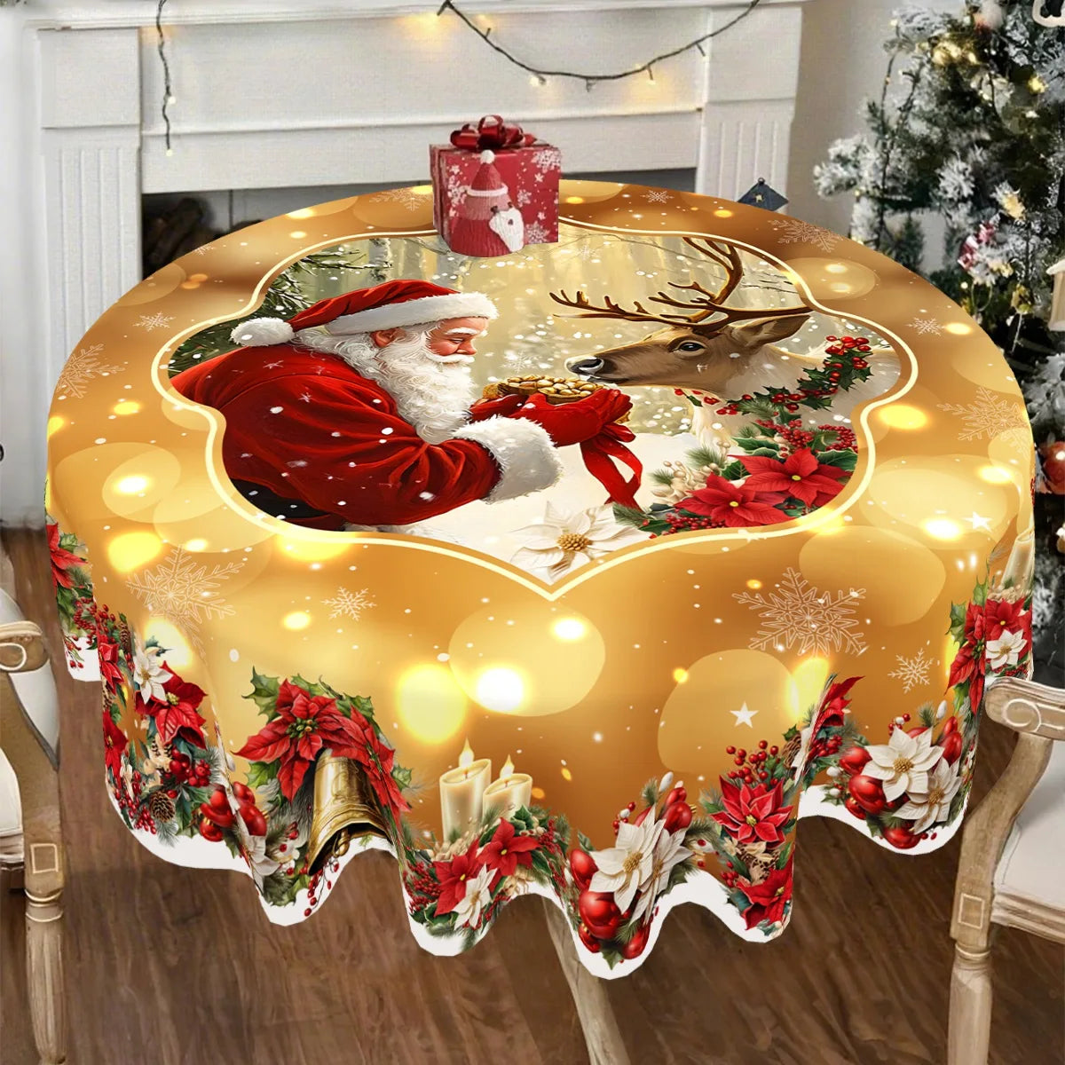 Golden Santa Claus Pattern Printed Tablecloth Christmas Decoration for Home 2025 Xmas Ornament Navidad Natal New Year Gift 2026