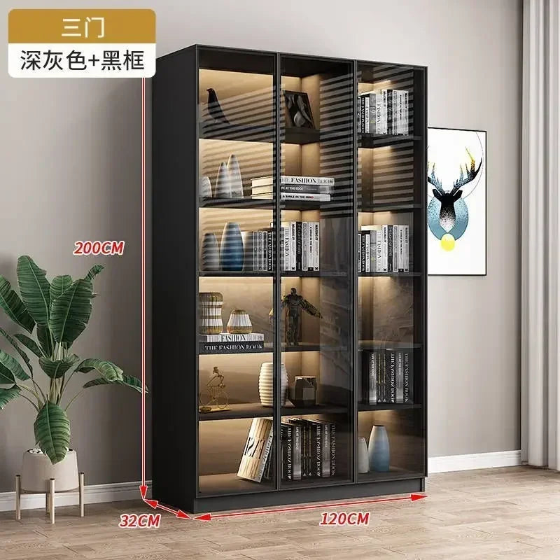 Modern Dust-Proof Bookcase with Glass Door Display Cabinet Modern Luxury Customized Home Living Room Integrated Bookshelf