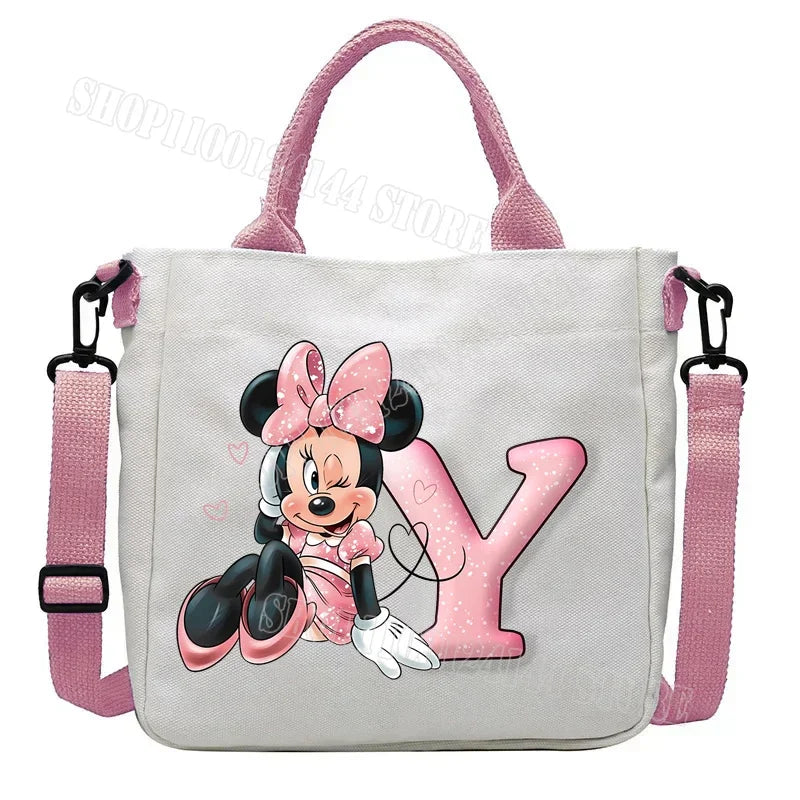 Minnie Disney Women Men Canvas Bags Shoulder Bag Fashion Tote Bags Girl Cartoon Tote Bag Large Capacity Handbag Shopping Bags