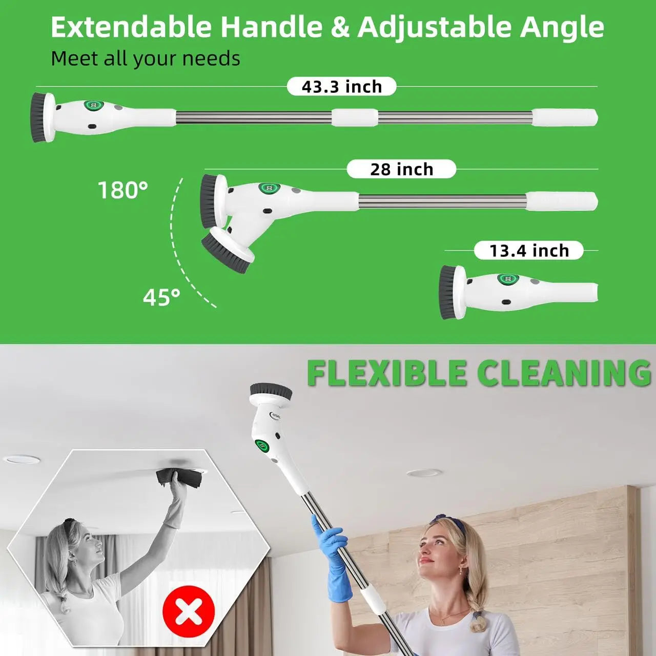 Electric Spin Scrubber 8 in 1 Cordless Cleaning Brush with Type C USB Port 3 Adjustable Speed LED Display For Bathroom Tub Tile