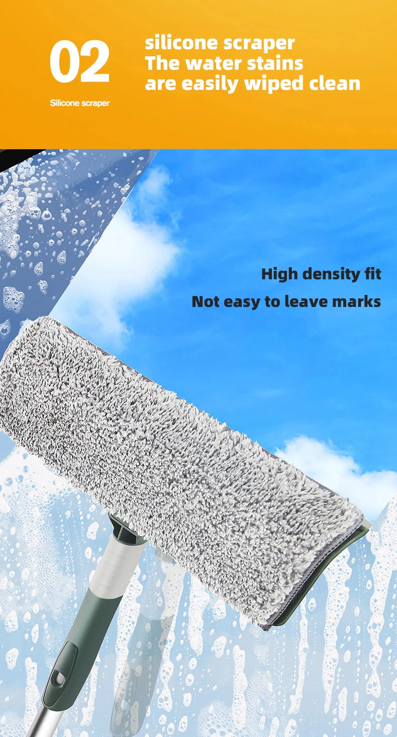72-226CM Extended Window Cleaning Tool Glass Cleaner Mop with Silicone Scraper Window Cleaning Brush Household Cleaning Tools