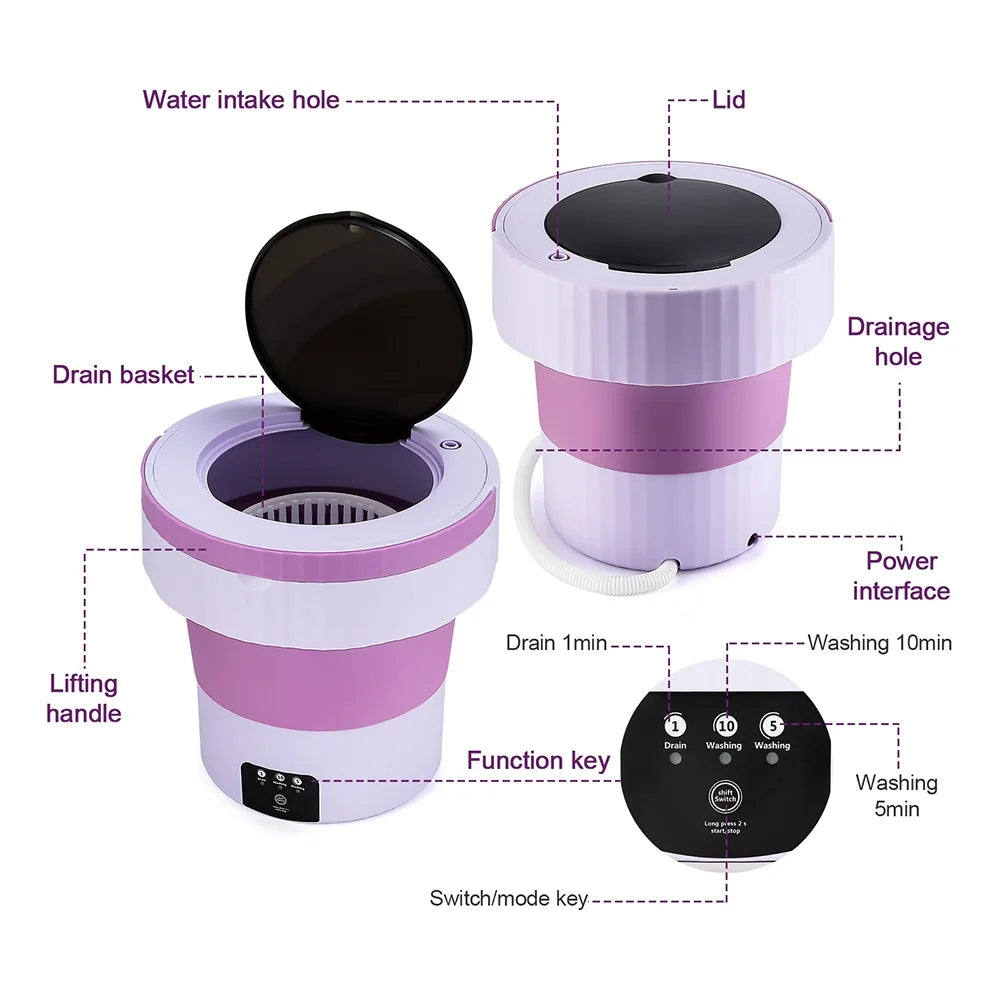 7L Small Folding Washing Machine Portable Washing Machine Automatic Modes Laundry Clothes Laundry Bucket Washing Machine