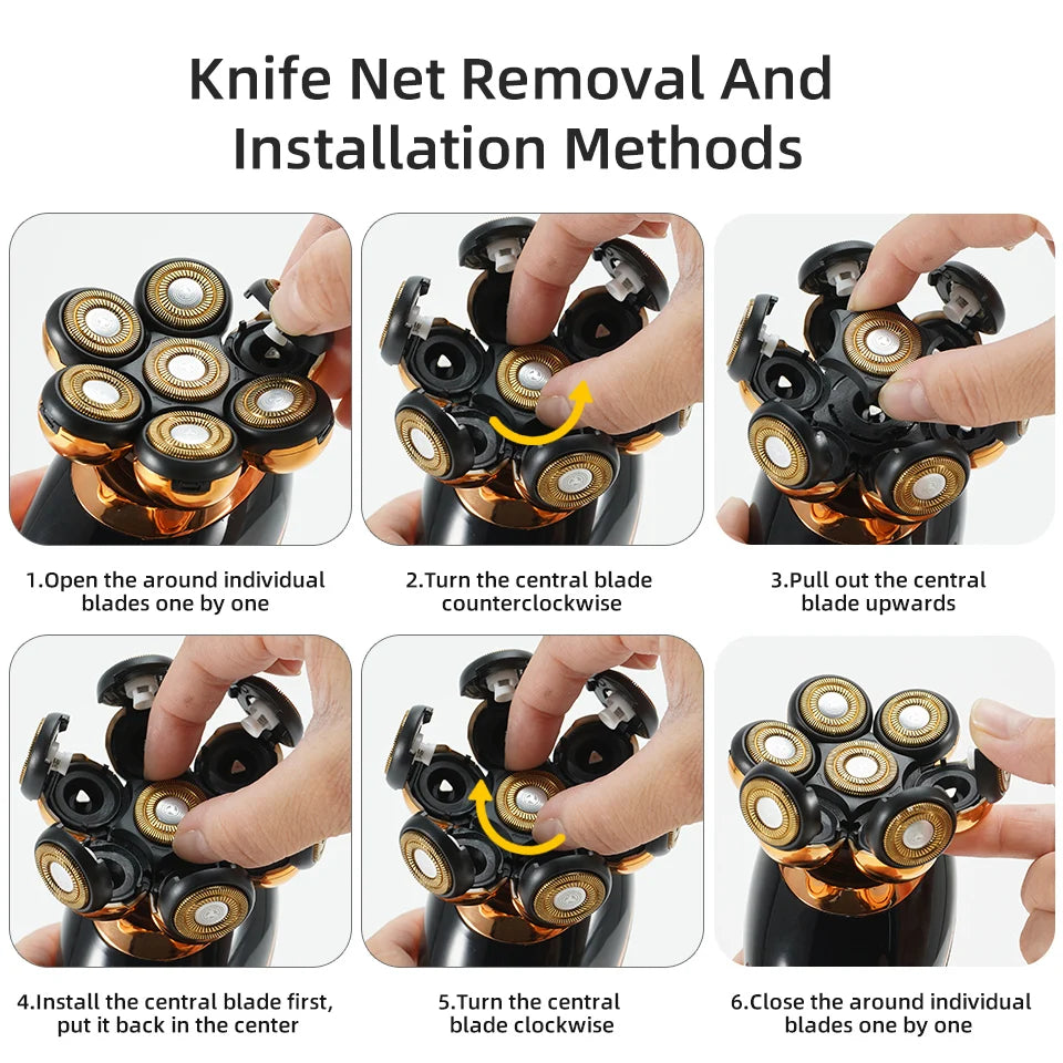 Men 7D Floating Men Electric Shaver Wet Dry Beard Hair Trimmer Electric Razor Rechargeable Bald Head Shaving Machine LCD Display