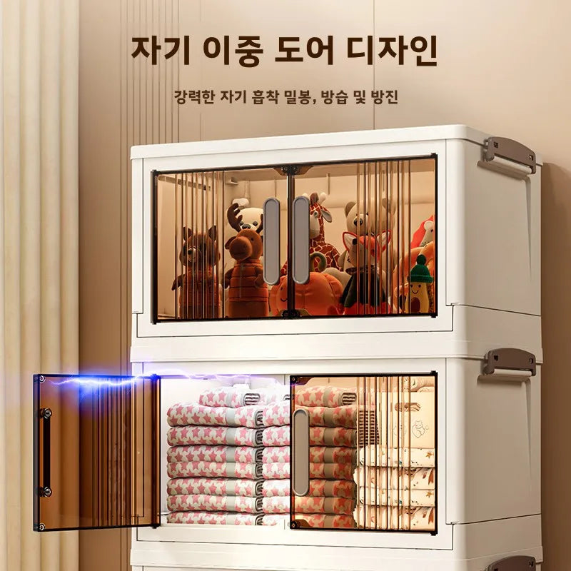 Free Installation Storage Cabinet Living Folding Storage Box Organizer Clothes Livin Dress Room Folding Snack Cabinet with Wheel