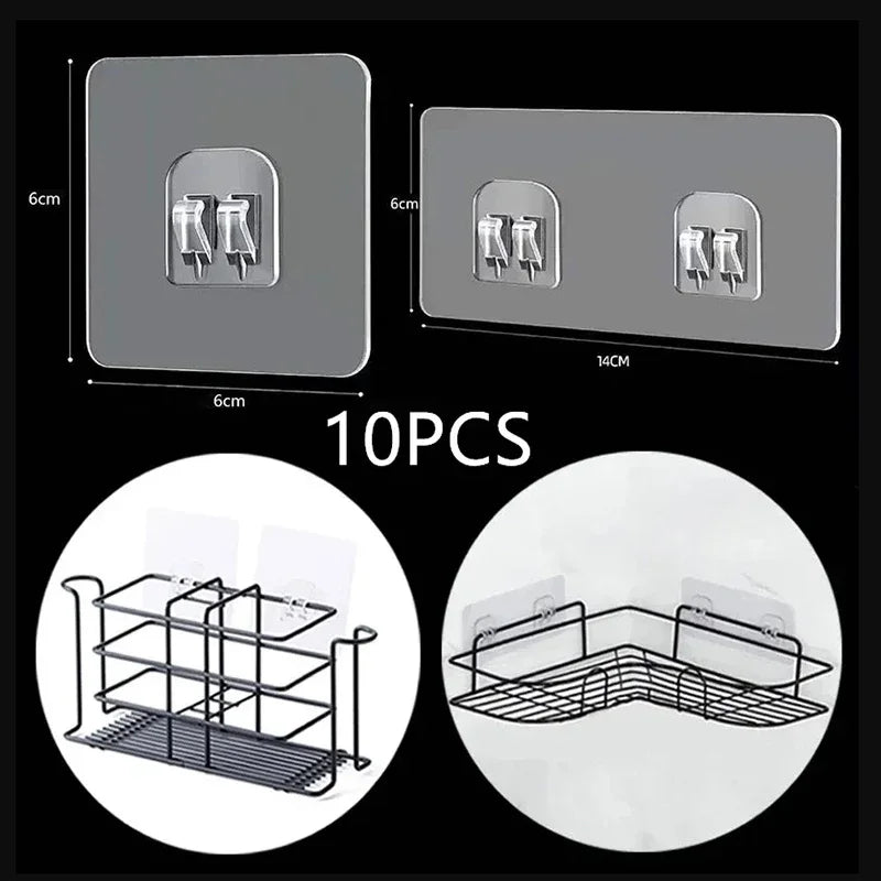 10pcs Transparent Self-Adhesive Hook Hanger Wall Storage Rack Fixing Patch Strong No-Punch Snaps For Kitchen Bathroom Gadgets