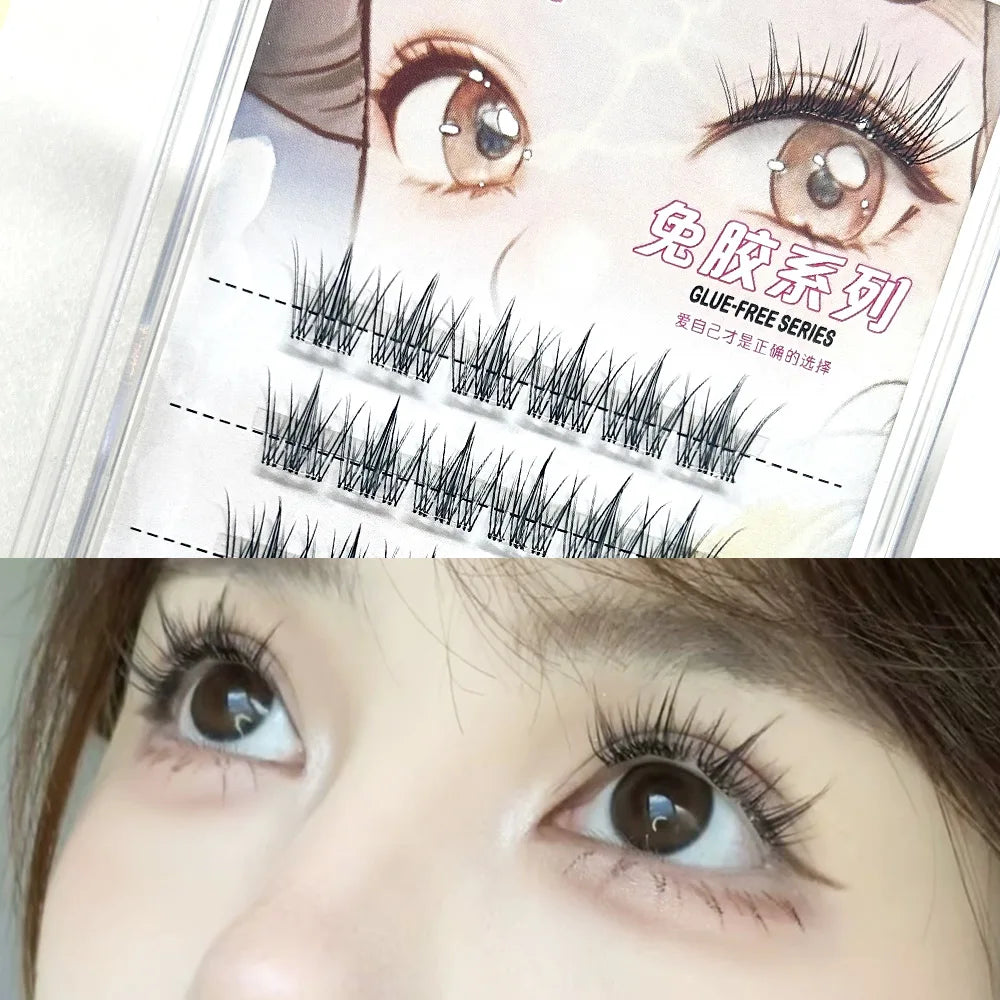 Glue-free False Eyelashes, Fishtail Princess Lazy Eyelashes, Natural Transparent Stem, Reused 48 Clusters Large Capacity