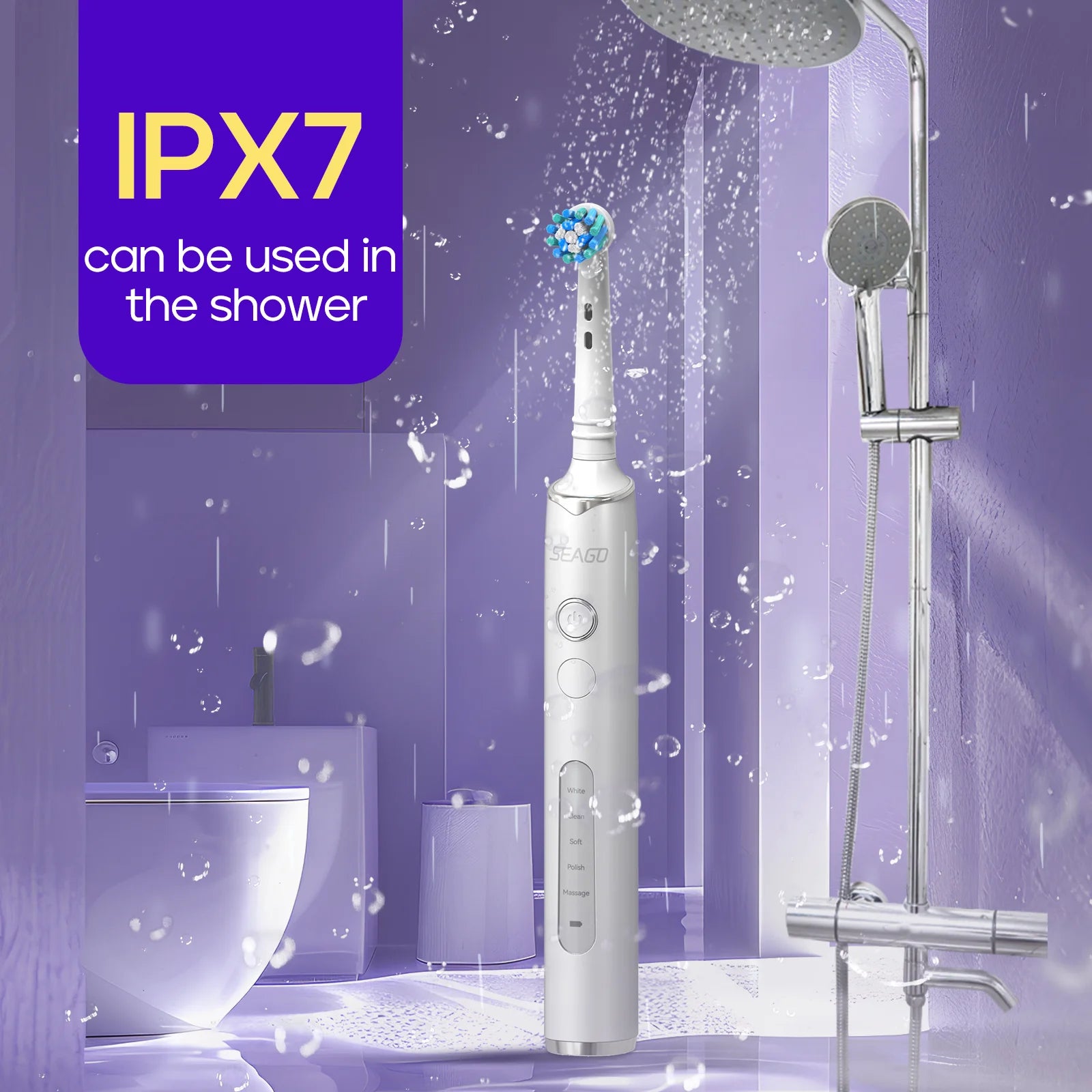 Seago Rotating Electric Rechargeable Toothbrush Teeth Cleaning with 8 Brush Toothbrush Heads 5 Modes Portable Smart Timer