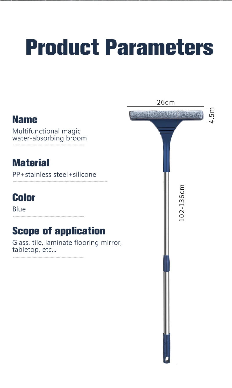 2 in 1 Window Mesh Screen Brush Window Cleaner Magic Broom Wiper Telescopic Long Handle Window Mop Squeegee Wiper Cleaning Tool