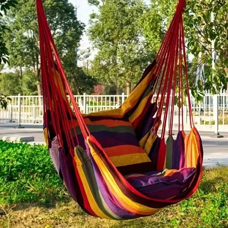 200KG Capacity Stripes Canvas Hammock Chair Thick for Garden Swing Seat Patio Camping Beach Dormitory Leisure with Storage Bag