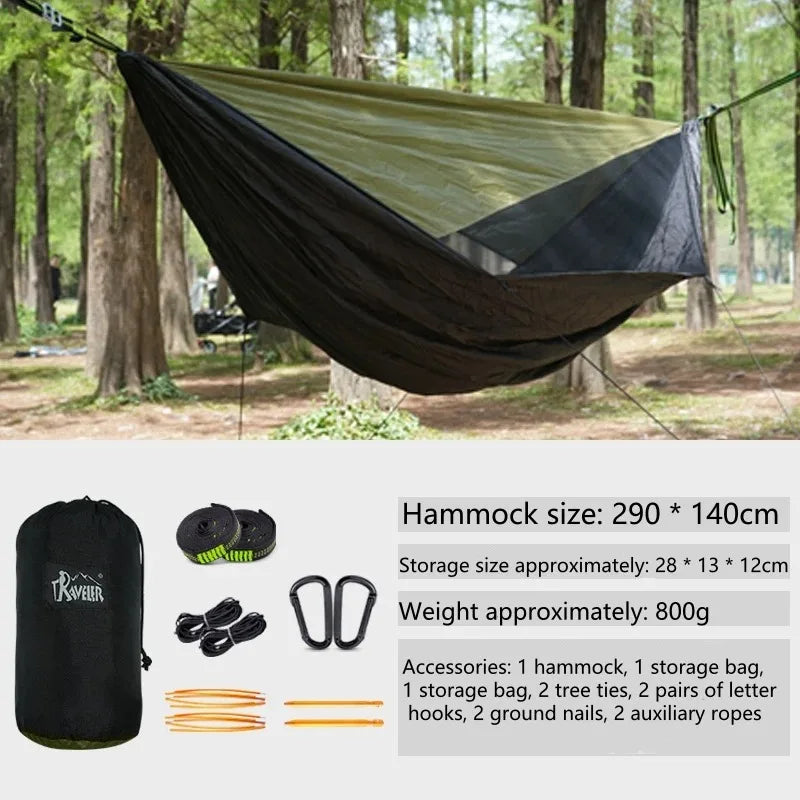 Outdoor 2-in-1 sunshade double-person anti-rollover mosquito-proof hammock, camping quick-opening hammock, with storage hammock