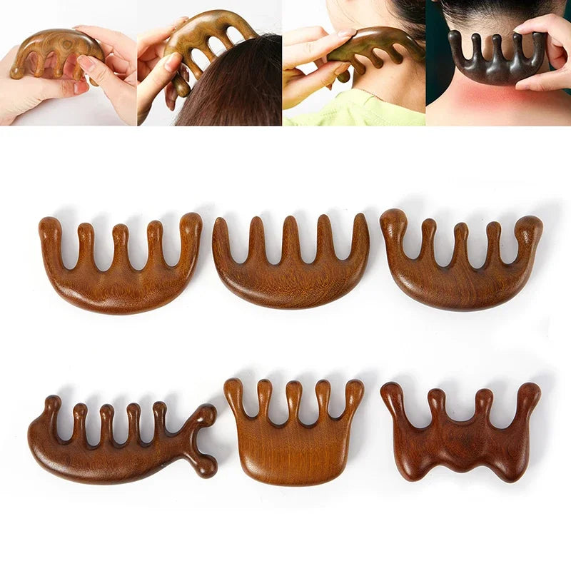 1pc Wood Texture Massage Comb Wood Therapy Head Face Scalp Massager Natural Facial Sandalwood Wide Tooth Scraping Body Massage