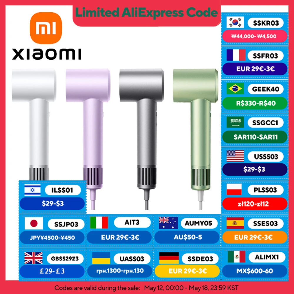 XIAOMI MIJIA High Speed Hair Dryer H501 Negative Ion Hair Care 110000 Rpm Dry 220V CN Version (With EU Adapter) 62m/s wind speed