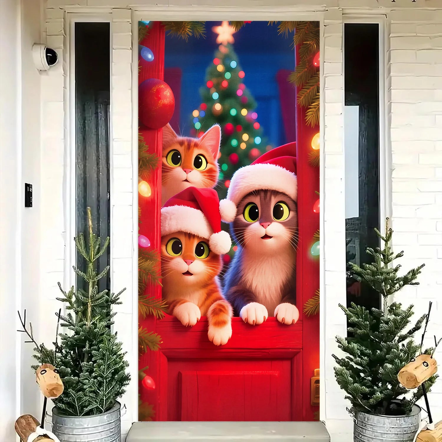 1pcs 2D Christmas Theme Door Cover Banner 2026 New Year Living room Decor Xmas Navidad Santa Snowman animals decor Favor Gift