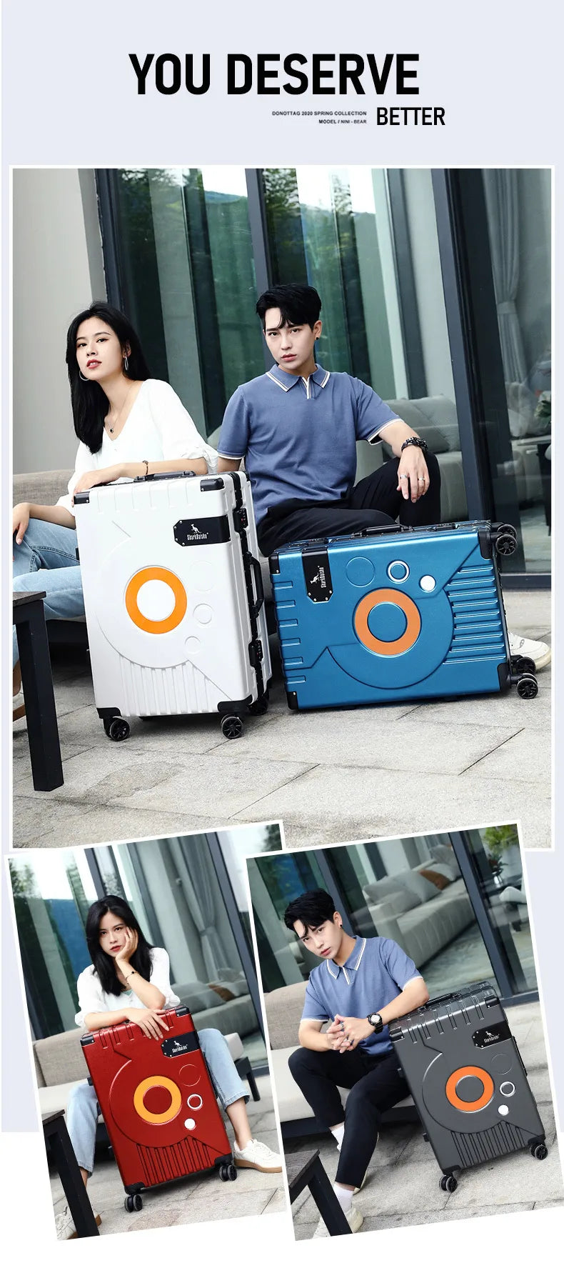 Fashion Aluminum frame travel luggage silent large-capacity trolley suitcase 20 inch suitcase carry on 24 inch password box