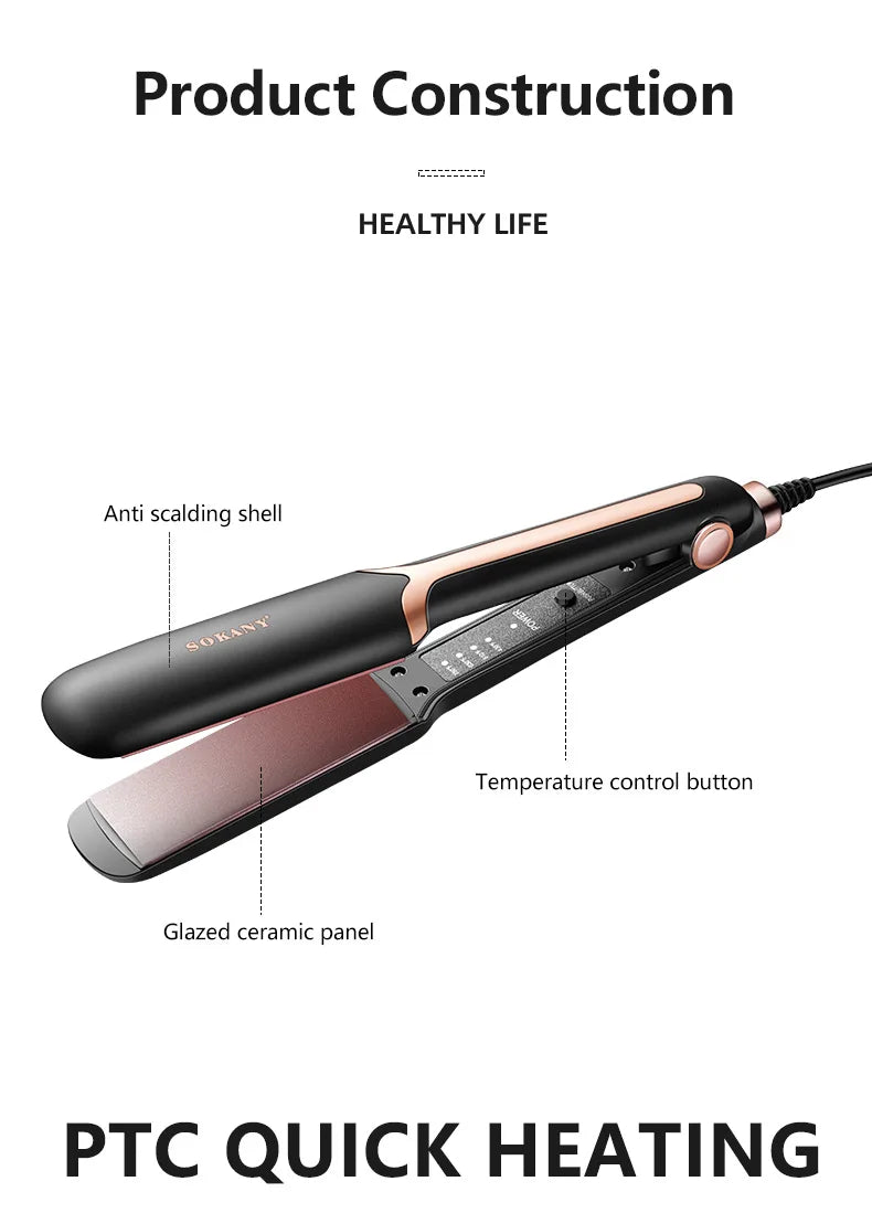 Sokany Professional Hair Straightener Ceramic Glazed No Damage 110-240V Salon Quality Styling Tool