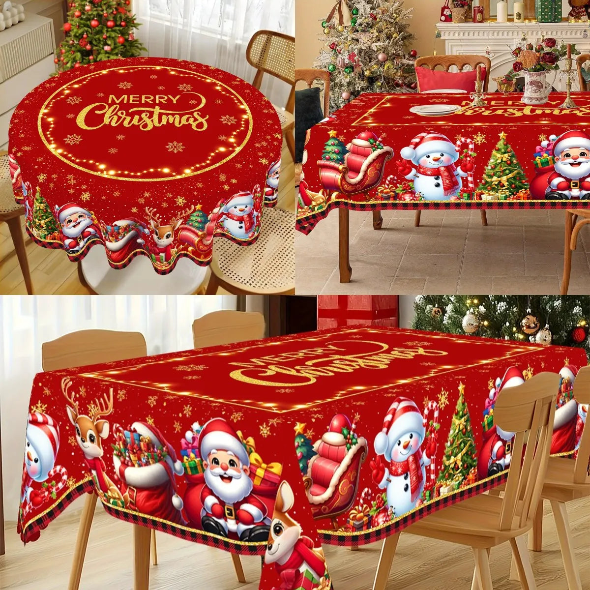 Christmas Tablecloth Christmas Party Decoration 2025 Xmas Table Decor Santa Claus Table Cover Navidad Natal New Year Gift 2026