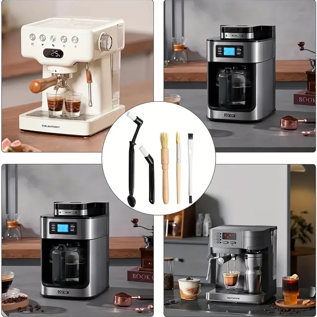 Coffee Brush Set Espresso Brush Kit Include Wooden Coffee Grinder Machine Cleaning Brush and Nylon Espresso Brush