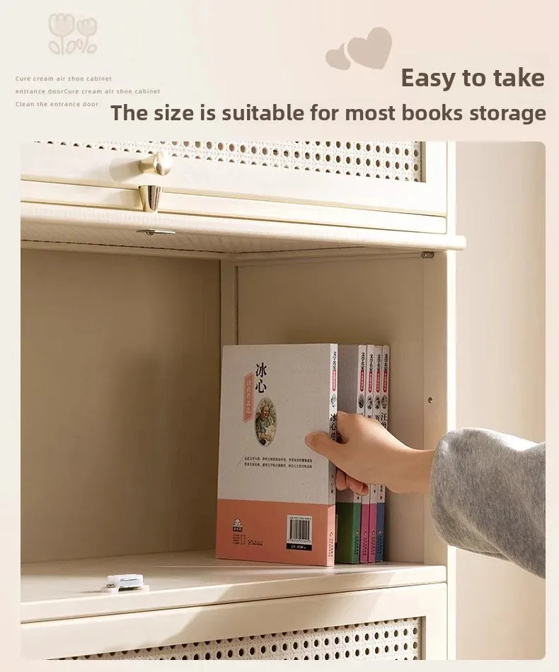 White Living Room Floor Cabinet for Tatami Bay Window Storage Cabinet Multifunctional Balcony Organizer Space-Saving Cupboard