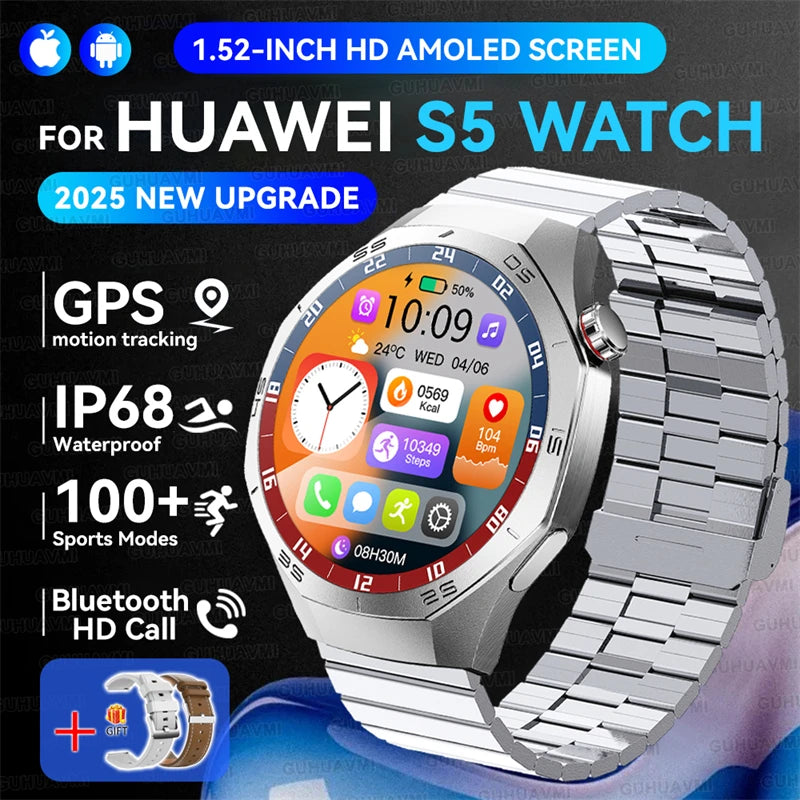 2025 New GUHUAVMI GT5 Pro Smart Watch Men HD AMOLED Screen GPS Motion trajectory HeartRate Bluetooth Call 1.52" SmartWatch IP68